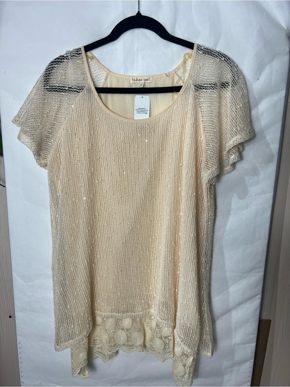 indigo soul Cream Layered Knit Tunic with Lace Hem